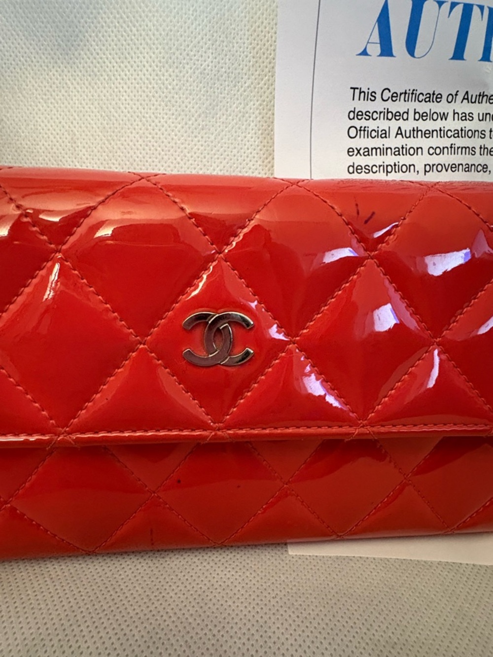 CHANEL Quilted Patent Leather Wallet - Redish Pink